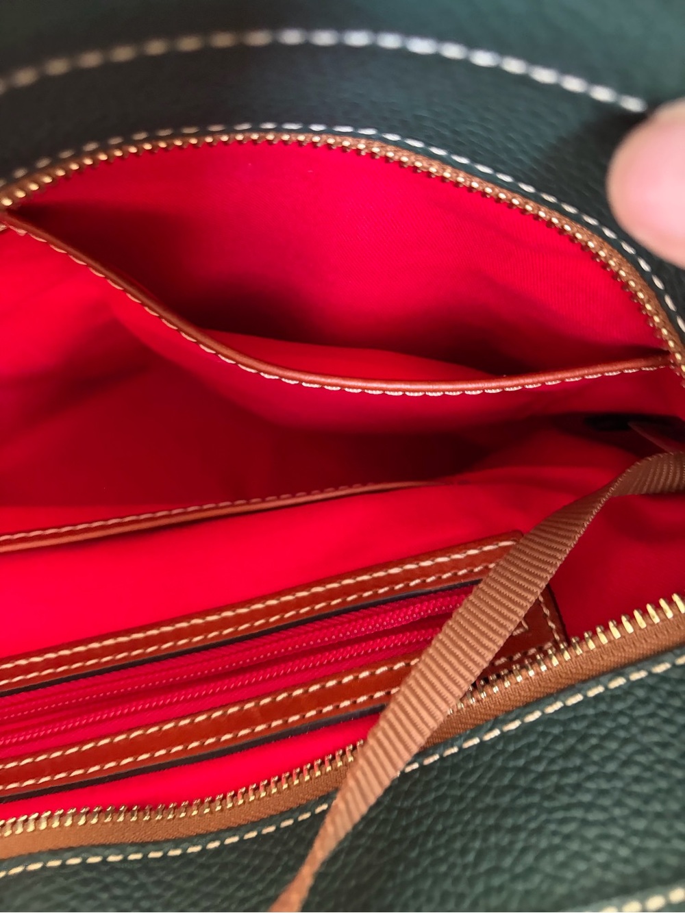 Dooney & Bourke Forest Green Pebbled Leather Tote with Brown Trim - Picture 7 of 8